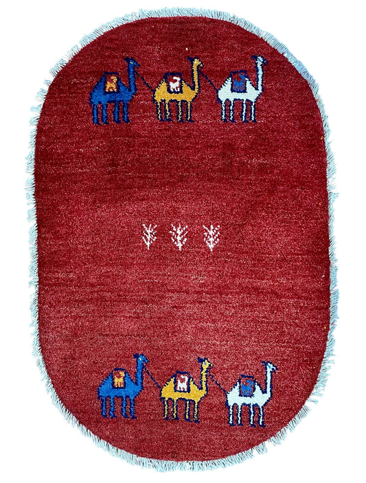 【オンライン限定】ギャッベ 97cm x 63cm (楕円形) RJ12548