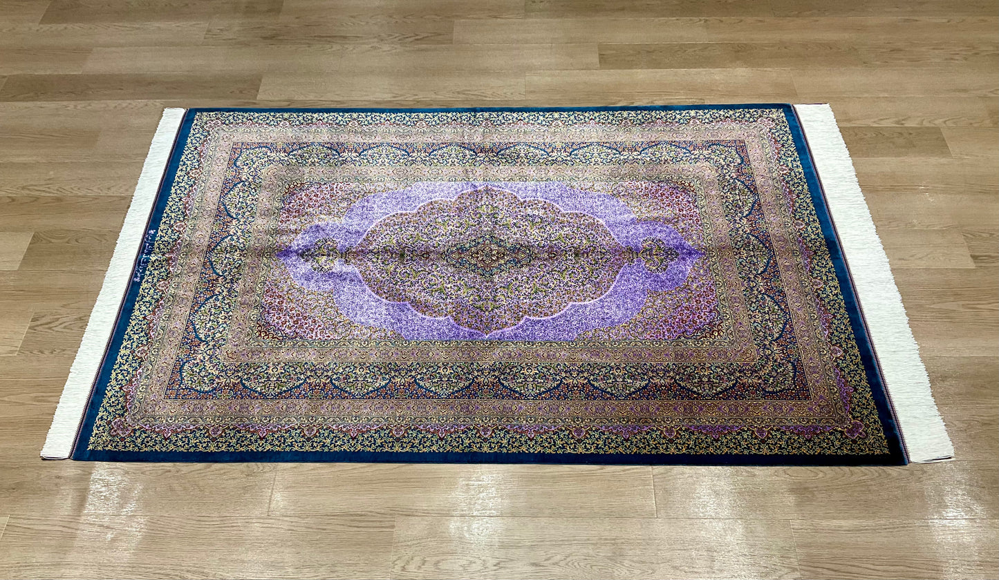 ペルシャ絨毯 クム産 エラミ工房 手織100万ノット シルク 96×150