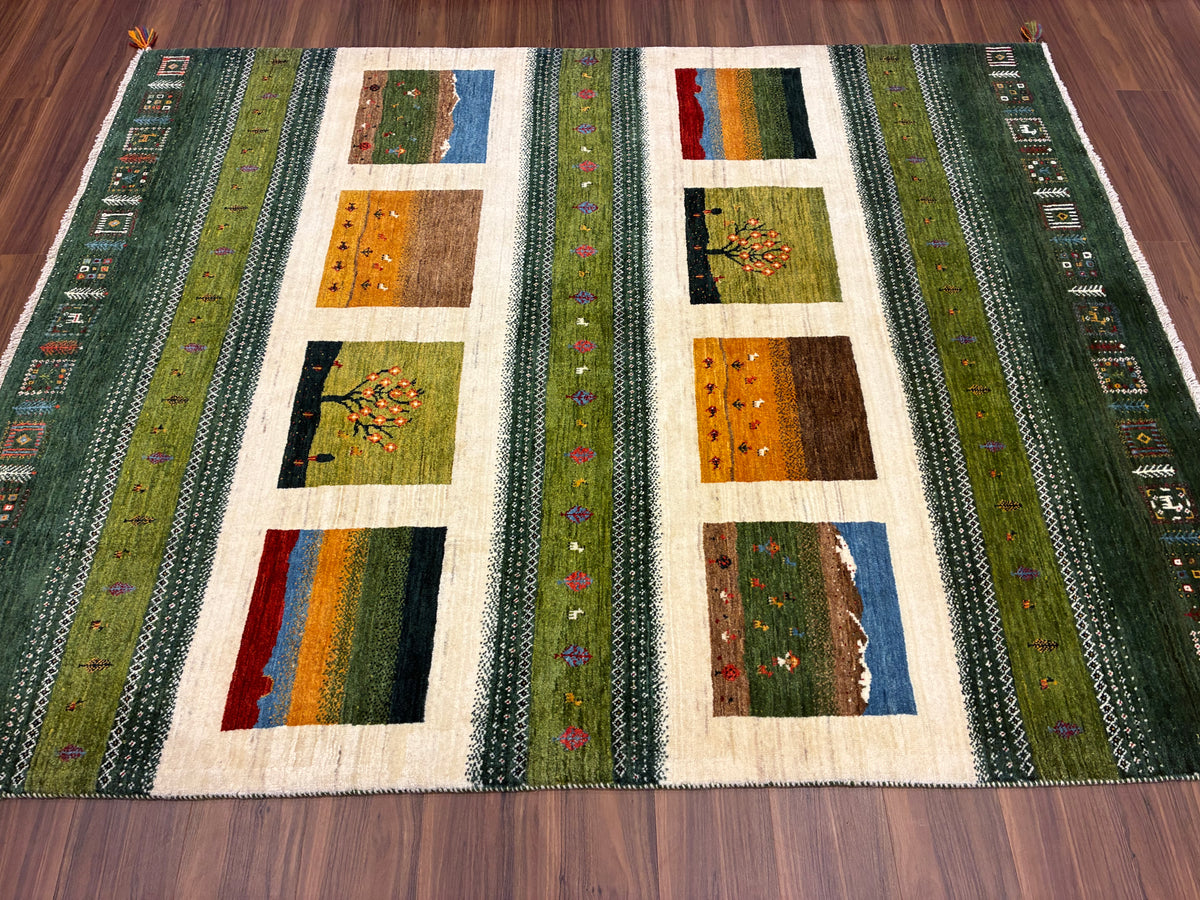 【千葉店】カシュクリギャッベ  203cm x 160cm RJ7695