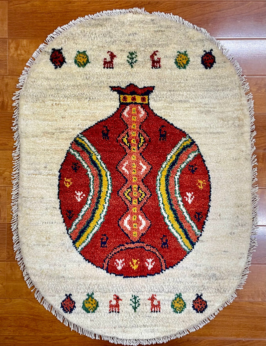 【オンライン限定】ギャッベ 90cm x 62cm (楕円形) RJ12591