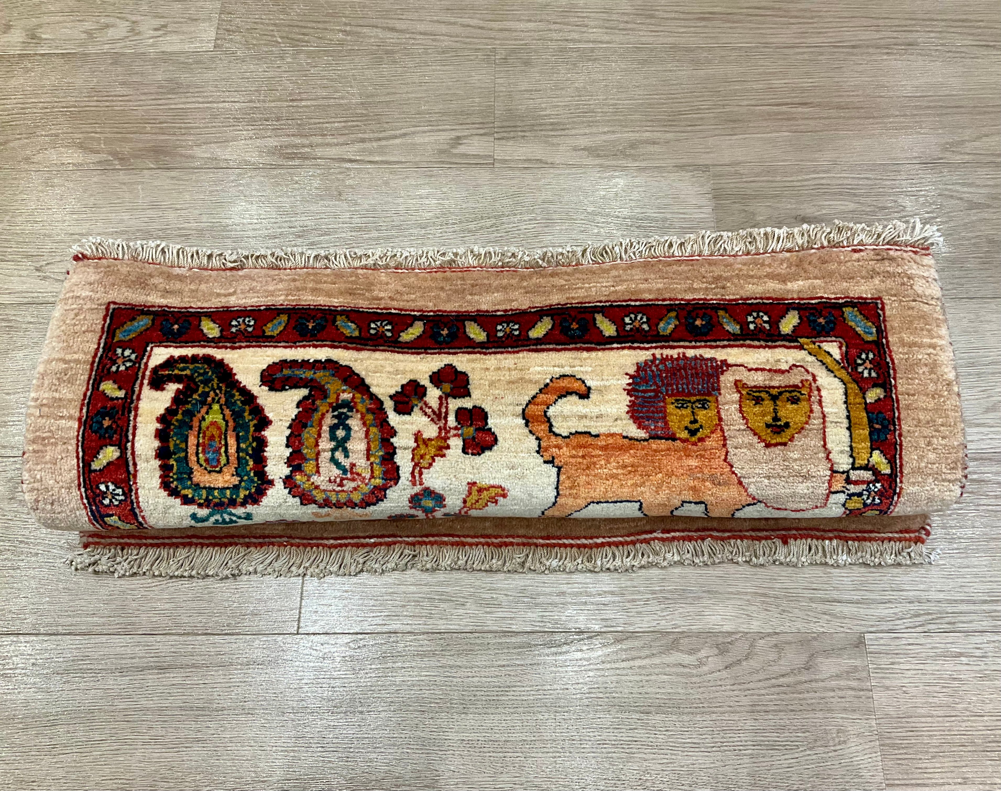カシュガイ族 手織り絨毯 98×70cm カシュカイ族の手織りラグ ギャッベ 195x120cm 鳥と動物