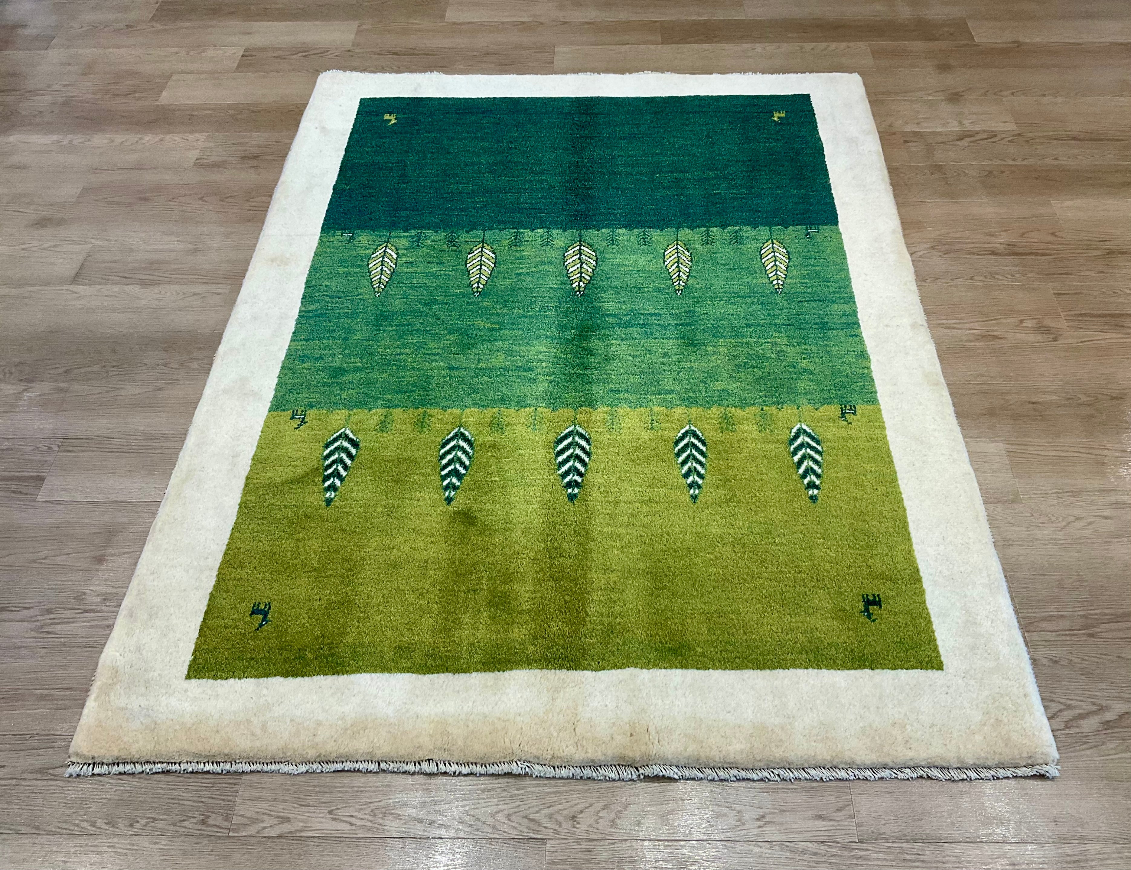 緑単キャベッジ　高レート ギャッベ 200cm x 153cm RJ10686 – ペルシャ絨毯専門店 ペルシャンパトリス