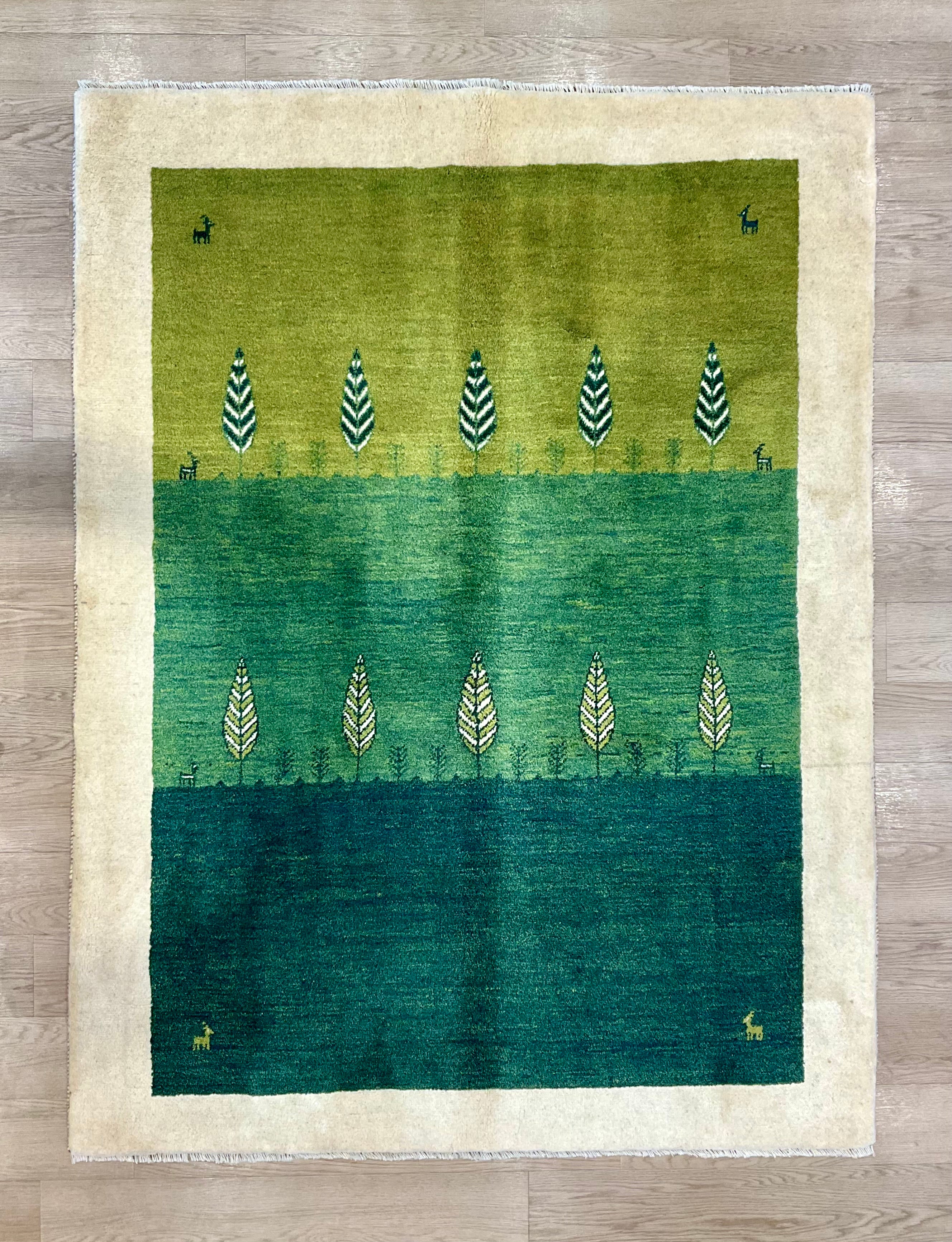 232x166cmペルシャ　ギャッベ　手織り絨毯 緑の色合い ギャッベ(ギャベ)なら《魔法のじゅうたん仙台》通販・修理・オーダー